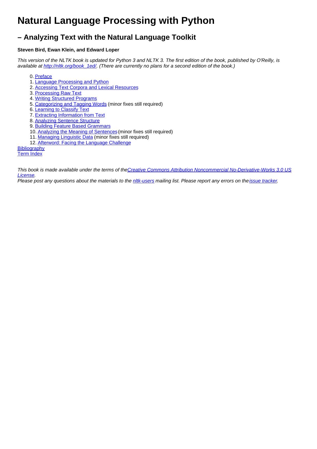 Natural Language Processing & Python: Updated Edition for Python 3 and NLTK 3, Analyzing Text with the Natural Language Toolkit, (2015)