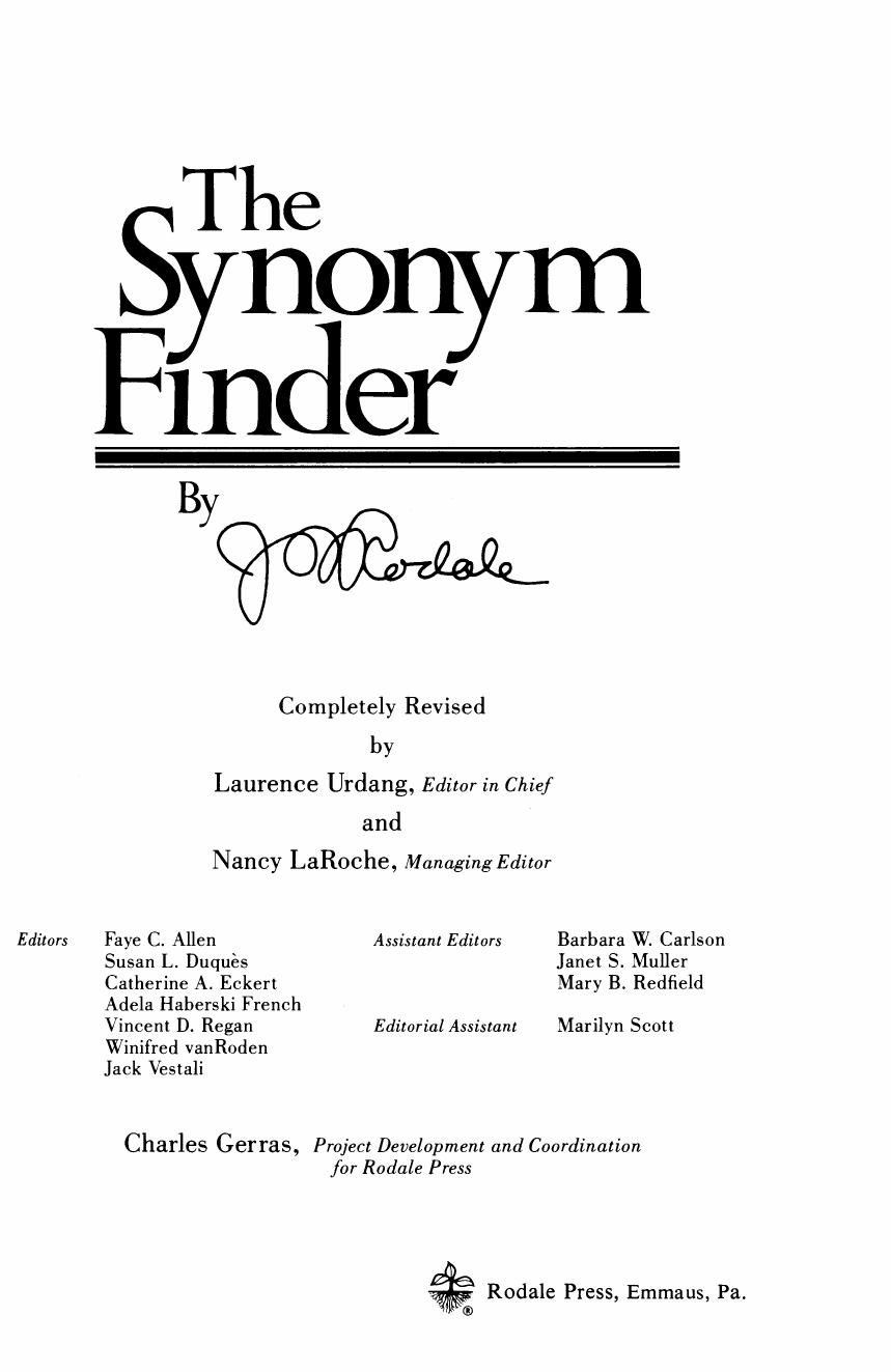 The Synonym Finder, Completly Revised