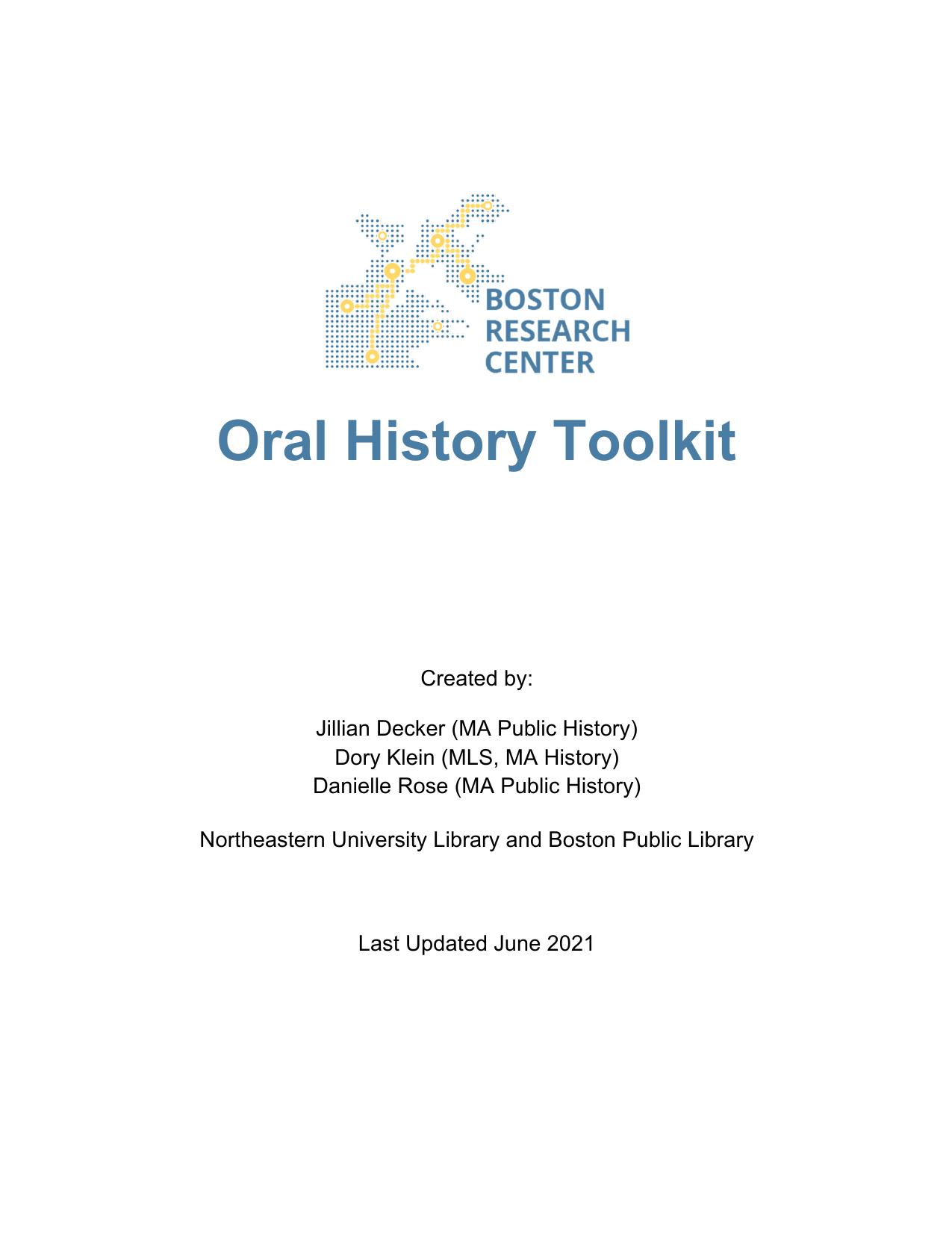 BPL/BRC Oral History Toolkit