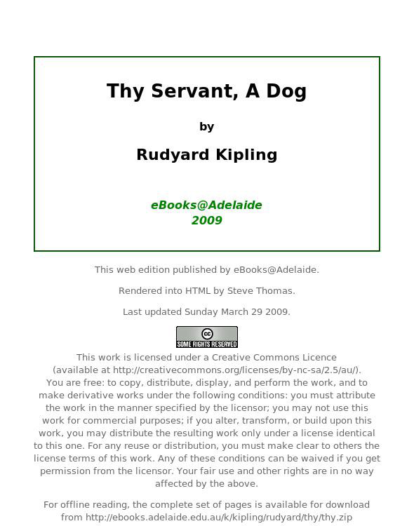 Thy Servant, A Dog
